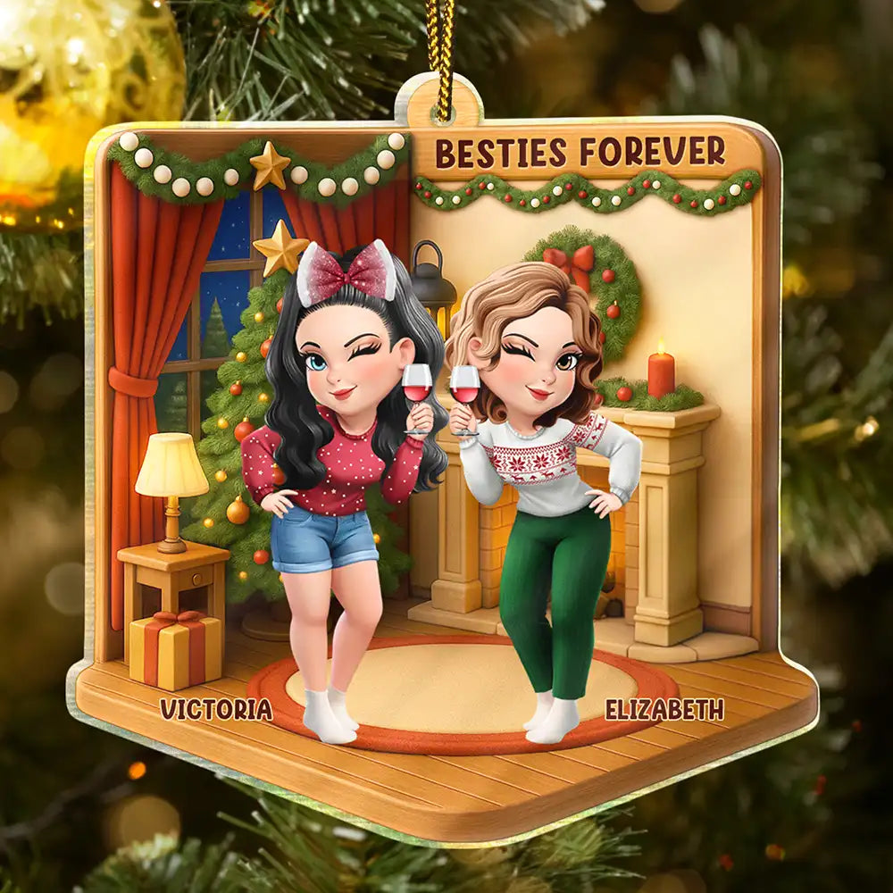 3D Effect Besties Forever Christmas - Personalized Custom Shaped Acrylic Ornament