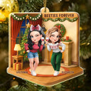 Gift For Bestie,Happy,Christmas,Gift For Sisters - 3D Effect Besties Forever Christmas - Personalized Custom Shaped Acrylic Ornament
