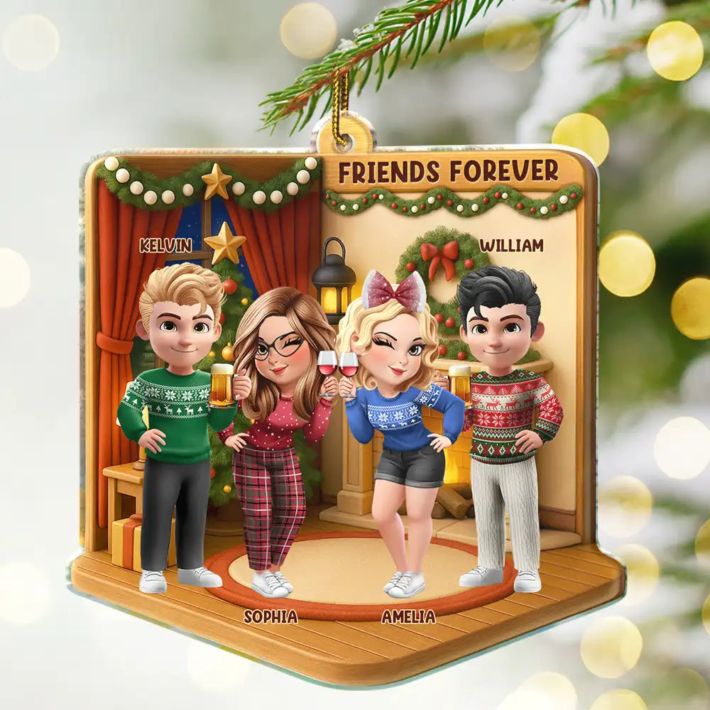 Gift For Bestie,Happy,Christmas,Gift For Sisters - 3D Effect Besties Forever Christmas - Personalized Custom Shaped Acrylic Ornament