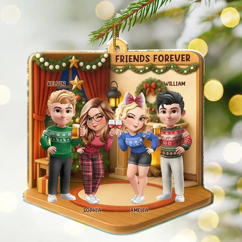 Gift For Bestie,Happy,Christmas,Gift For Sisters - 3D Effect Besties Forever Christmas - Personalized Custom Shaped Acrylic Ornament