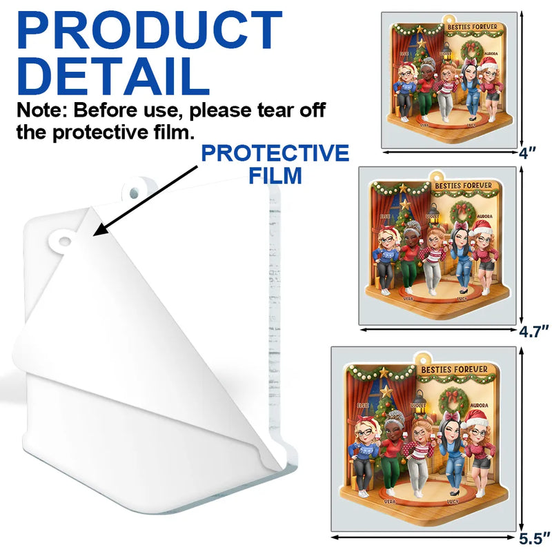 Gift For Bestie,Happy,Christmas,Gift For Sisters - 3D Effect Besties Forever Christmas - Personalized Custom Shaped Acrylic Ornament