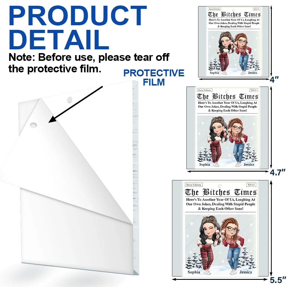 Gift For Bestie, Gift For Sisters, Happy, Christmas - 3D Effect Besties Here's To Another Year Of Us - Personalized Custom Shaped Acrylic Ornament