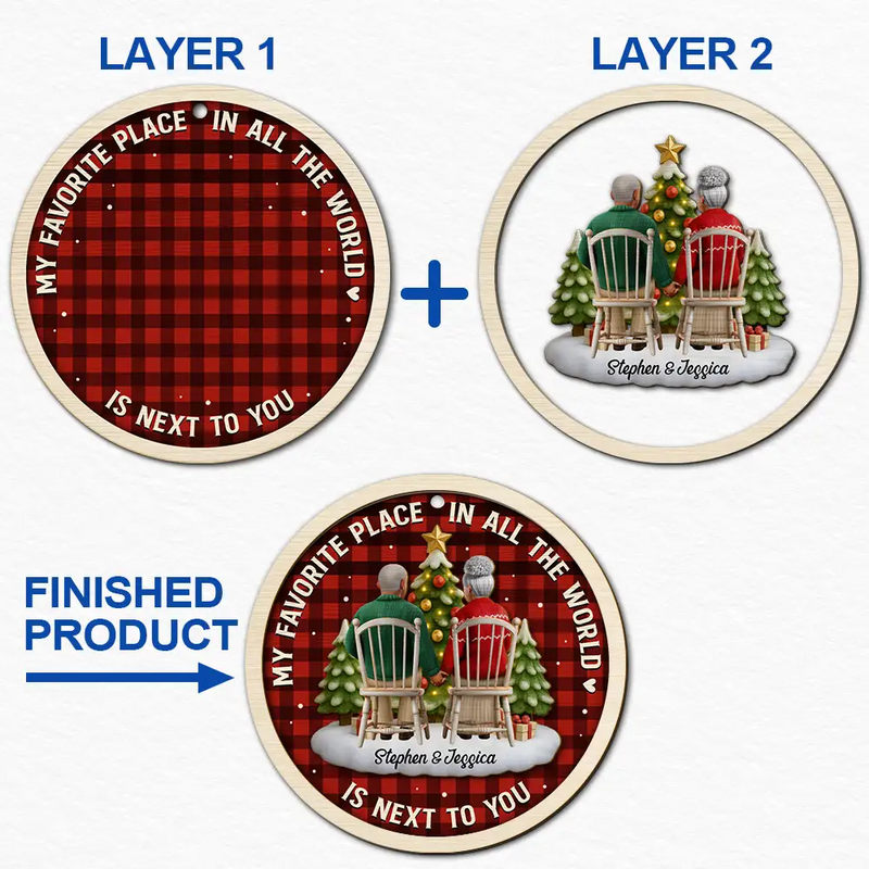 Gift For Couples, Old Couples, Love, Christmas - 3D Effect Couple My Favorite Place - Personalized 2-Layered Wooden Ornament