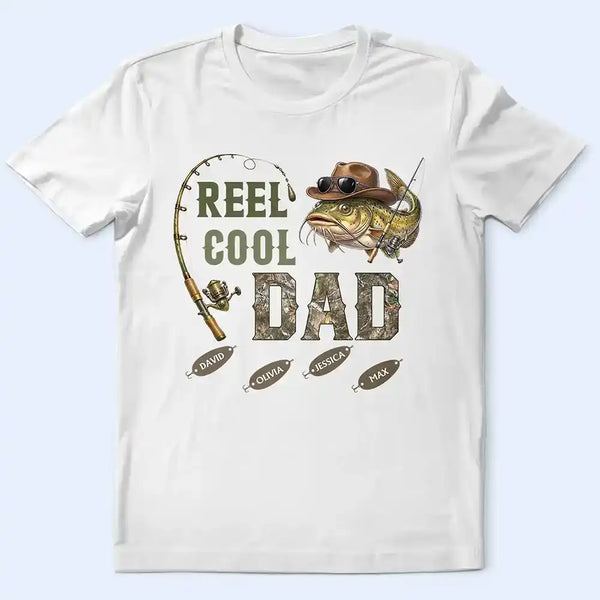 Gift For Father, Gift For Grandpa, Fishing, Non-Eng, Icon, Humorous - 3D Effect Fisherman Reel Cool Dad Papa - Personalized T Shirt