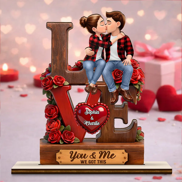 Gift For Couples,Old Couples,Gift For Husband,Gift For Wife,Gift For Boyfriend,Gift For Girlfriend,LGBT,Love,Top Market - 3D Effect Flannel Couple You & Me We Got This - Personalized Custom Shaped 2-Layered Acrylic Wooden Plaque