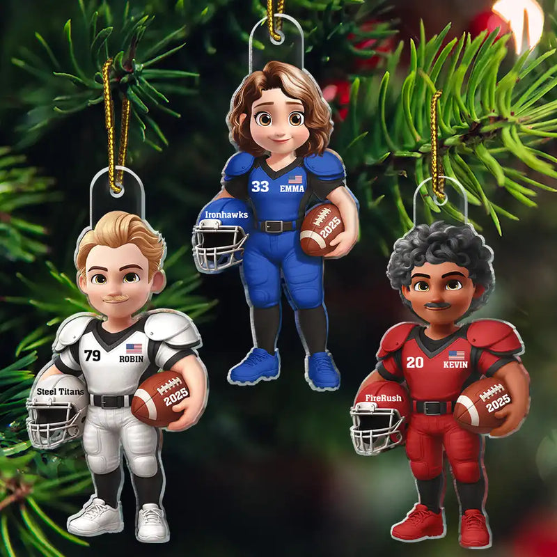Gift For Yourself,Gift For Women,Gift For Men,Happy,Christmas -  3D Effect Football Player - Personalized Custom Shaped Acrylic Ornament
