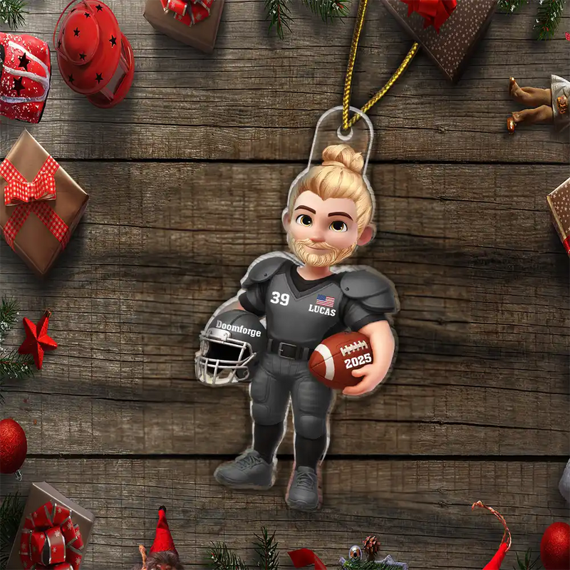 Gift For Yourself,Gift For Women,Gift For Men,Happy,Christmas -  3D Effect Football Player - Personalized Custom Shaped Acrylic Ornament