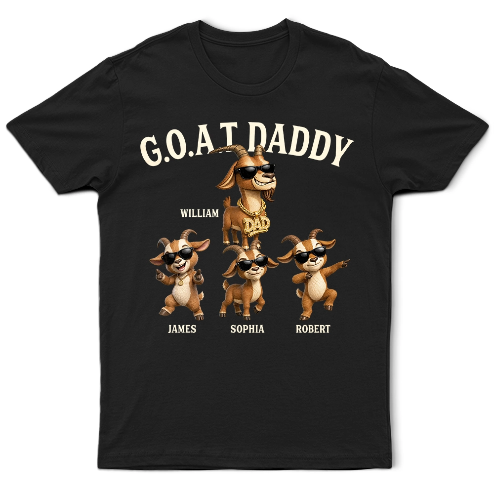 Gift For Father,Gift For Grandpa,Top Market,Non-Eng,Icon,Humorous - 3D Effect Goat Dad And Kids - Personalized T Shirt