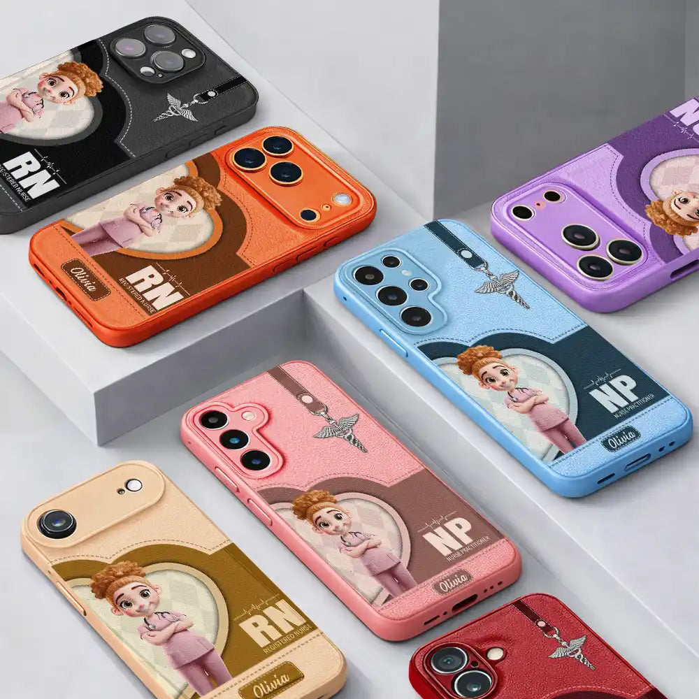 Nurse,Gift For Women,Gift For Men,Happy,Gift For Yourself,Vector,Proud - 3D Effect Nurse Job Title - Personalized Leather Phone Case