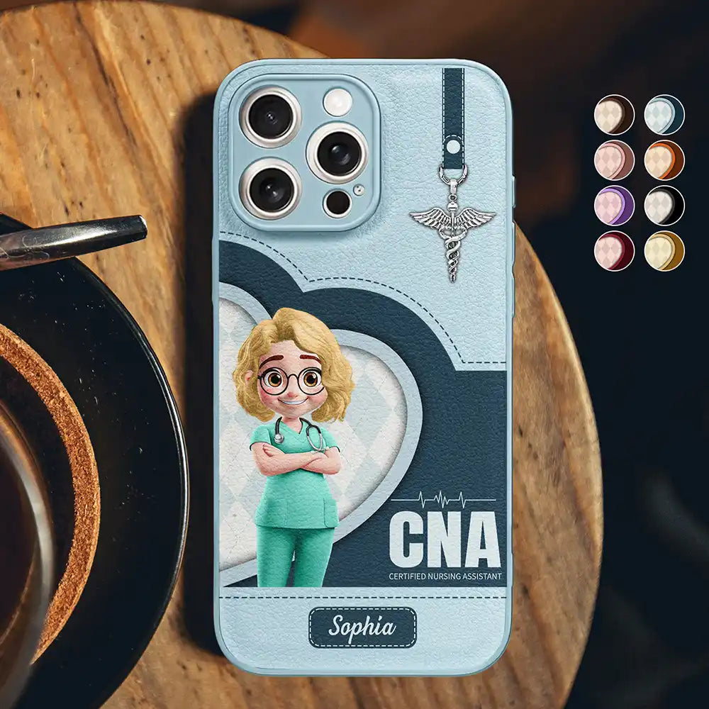 Nurse,Gift For Women,Gift For Men,Happy,Gift For Yourself,Vector,Proud - 3D Effect Nurse Job Title - Personalized Leather Phone Case