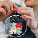 Happy, Family, Christmas - 3D Effect Puzzle Family - Personalized Circle Glass Ornament