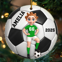 Football, Gift For Kids, Grandma - Grandkids, Happy, Christmas, Top Market, Non-Eng - 3D Effect Soccer Girl Boy - Personalized Custom Shaped Acrylic Ornament