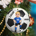 Football, Gift For Kids, Grandma - Grandkids, Happy, Christmas, Top Market, Non-Eng - 3D Effect Soccer Girl Boy - Personalized Custom Shaped Acrylic Ornament