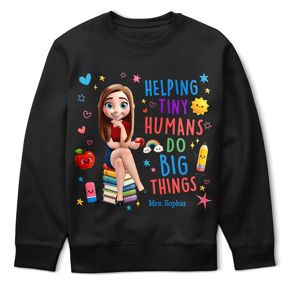 Top Market, Teacher, Inspirational, Back To School, Vector - 3D Effect Teacher Helping Tiny Humans Do Big Things - Personalized T Shirt