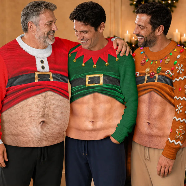 Christmas,Humorous,Gift For Men,Gift For Yourself,Icon - 3D Funny Body Hairy Belly Gift For Husband - Personalized Unisex Ugly Sweater