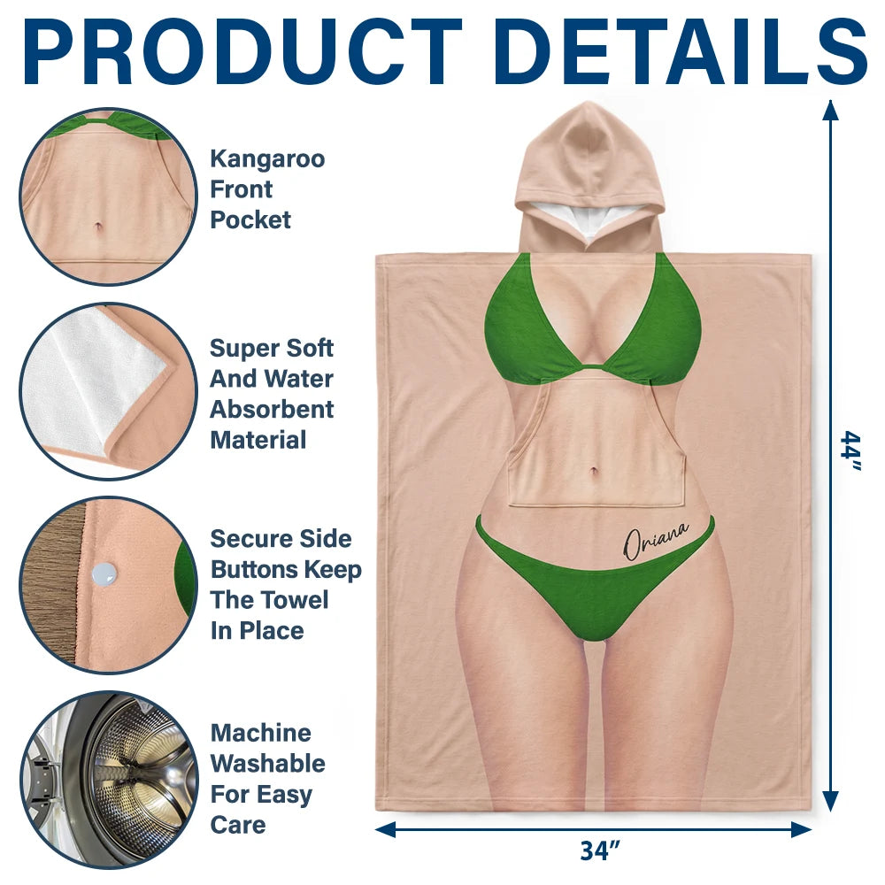 Humorous, Beach, Gift For Yourself, Summer, Gift For Women, Icon - 3D Sexy Body Bikini Summer - Personalized Hooded Poncho Towel