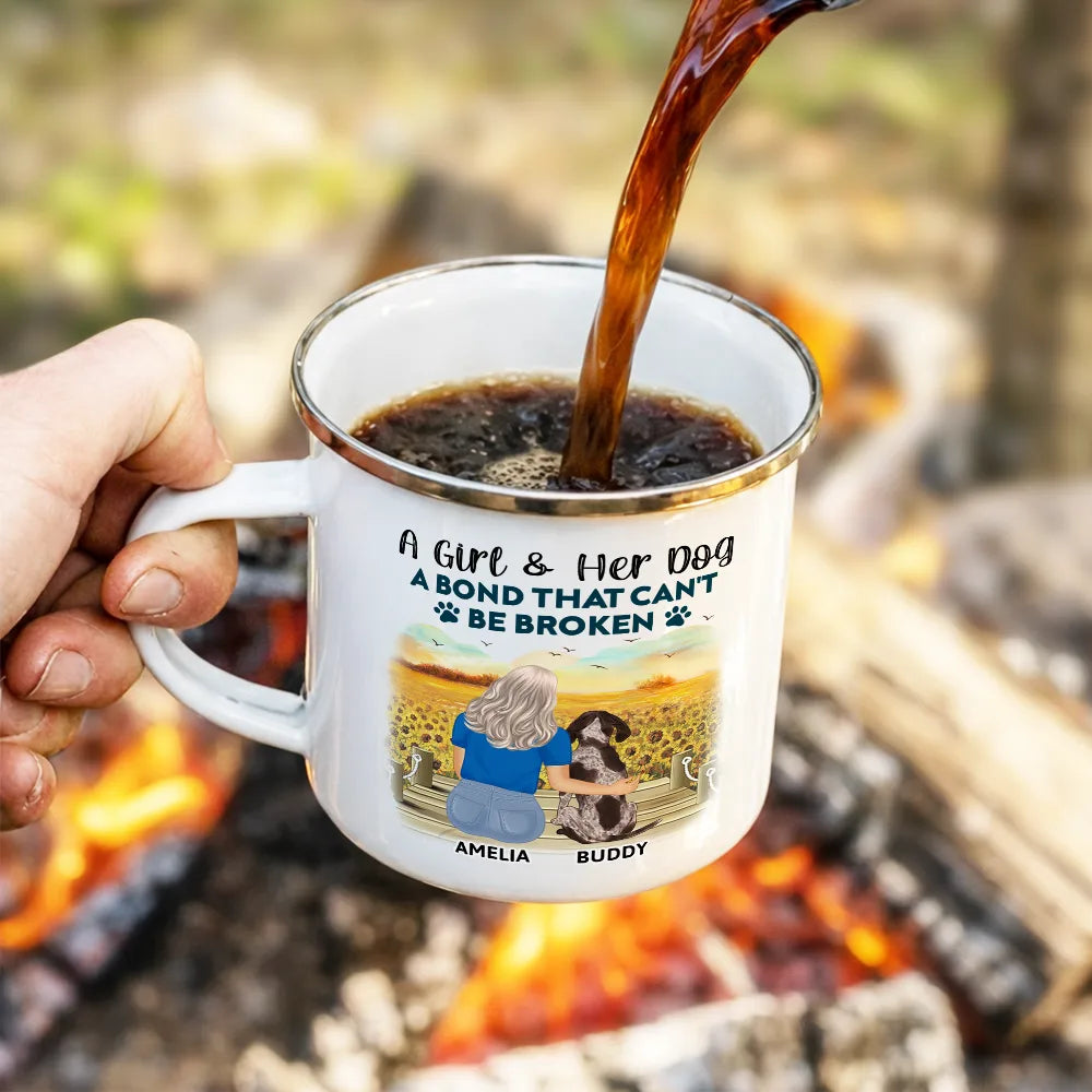 Happy,Dog Lovers,Pet Lovers,Gift For Women,Gift For Yourself,Dog Mom,Dog Dad - A Bond That Can't Be Broken Dog Mom Dog Dad - Personalized Enamel Mug