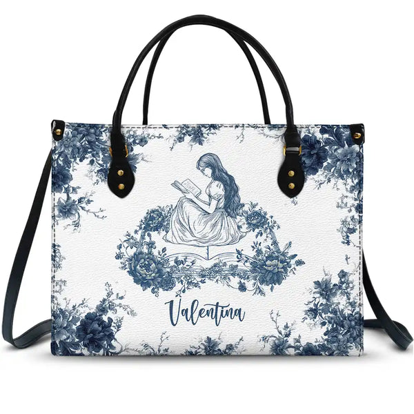 Teacher, Back To School, Reading, Gift For Women - A Chapter Of Chinoiserie Toile - Personalized Leather Bag