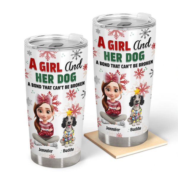 Dog Lovers, Dog Mom, Pet Lovers, Pet Mom, Happy, Christmas, Top Market - A Girl And Her Dog Christmas - Personalized Tumbler