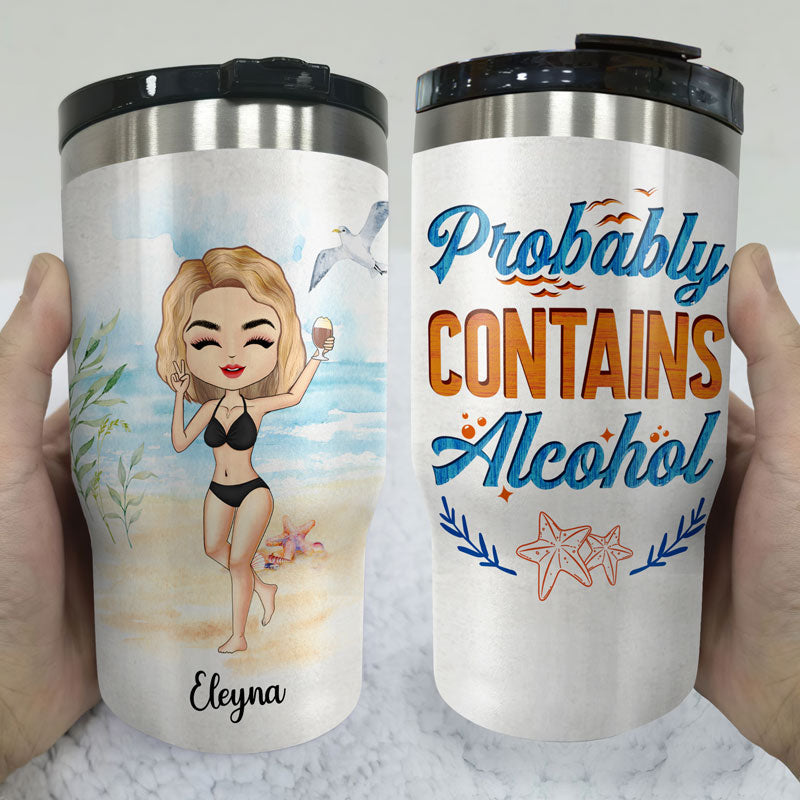 Probably Contains Alcohol Drinking Beach Girl Boy - Gift For Yourself - Personalized Custom Triple 3 In 1 Can Cooler