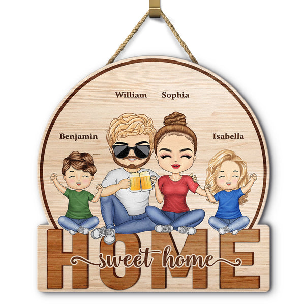 Home Sweet Home Couple Parents And Kids - Gift For Family - Personalized Custom Shaped Wood Sign