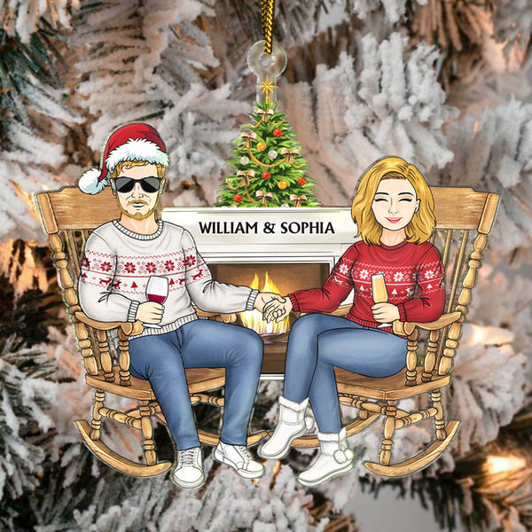 Couple Sitting On Chair Together - Christmas Gift For Husband And Wife - Personalized Cutout Acrylic Ornament