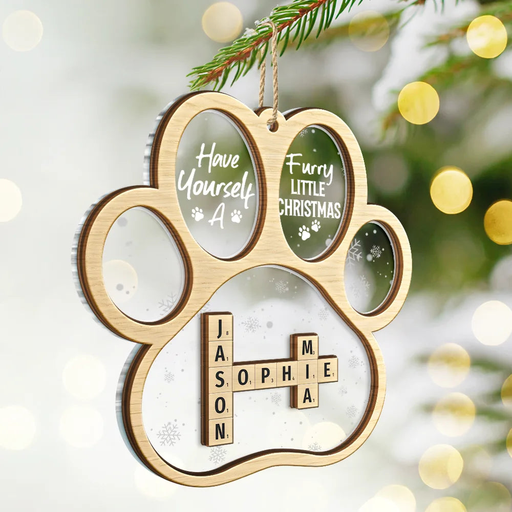 Pet Lovers, Dog Lovers, Cat Lovers - Dog Cat Furry Little Christmas Crossword Scrabble - Personalized 2-Layered Mix Ornament