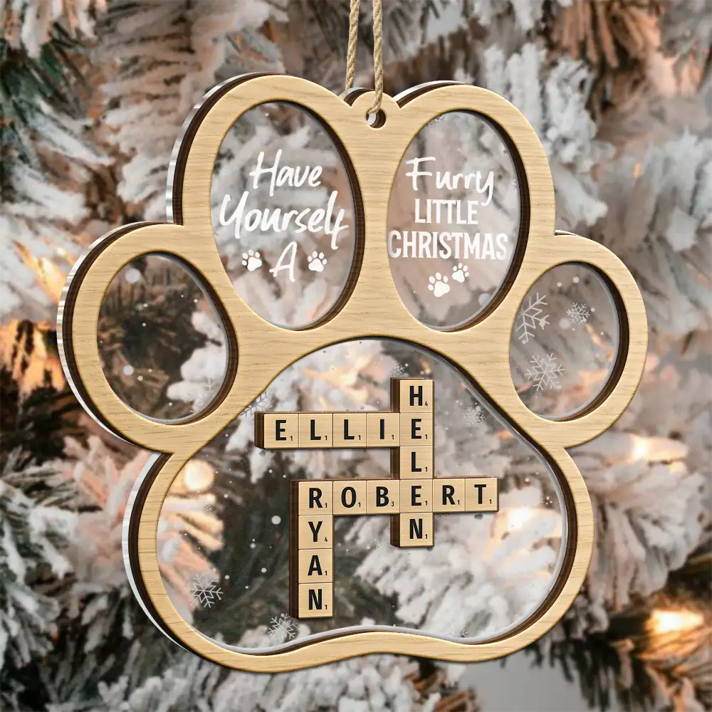 Pet Lovers, Dog Lovers, Cat Lovers - Dog Cat Furry Little Christmas Crossword Scrabble - Personalized 2-Layered Mix Ornament