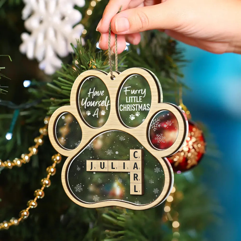 Pet Lovers, Dog Lovers, Cat Lovers - Dog Cat Furry Little Christmas Crossword Scrabble - Personalized 2-Layered Mix Ornament