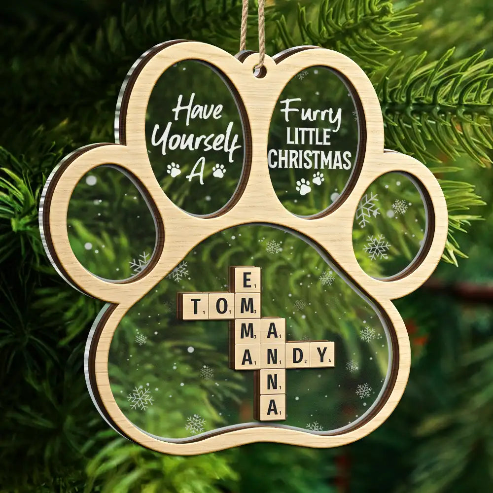Pet Lovers, Dog Lovers, Cat Lovers - Dog Cat Furry Little Christmas Crossword Scrabble - Personalized 2-Layered Mix Ornament