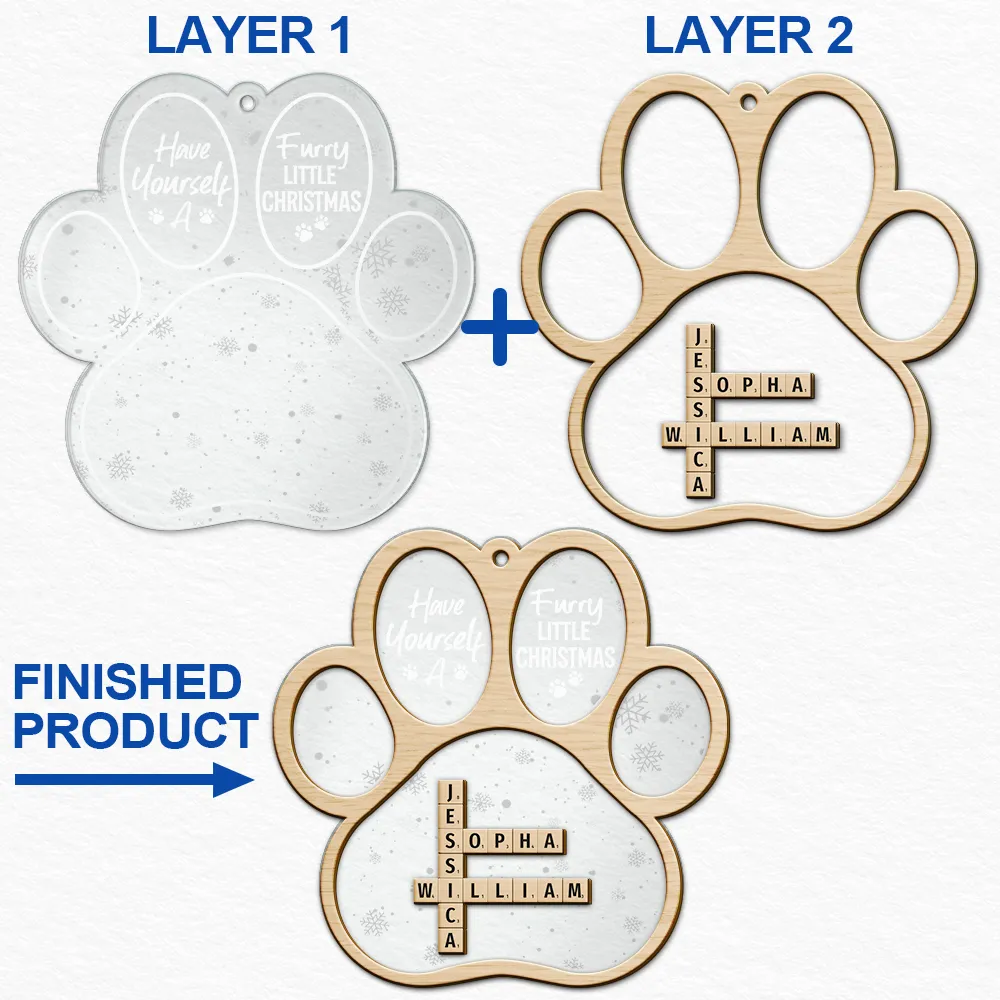 Pet Lovers, Dog Lovers, Cat Lovers - Dog Cat Furry Little Christmas Crossword Scrabble - Personalized 2-Layered Mix Ornament