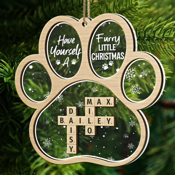 Pet Lovers, Dog Lovers, Cat Lovers - Dog Cat Furry Little Christmas Crossword Scrabble - Personalized 2-Layered Mix Ornament