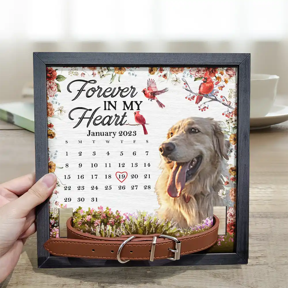 Memorial, Pet Lovers - Custom Photo The Moment Your Heart Stopped Memorial Calendar With Flowers - Personalized Pet Loss Sign, Collar Frame