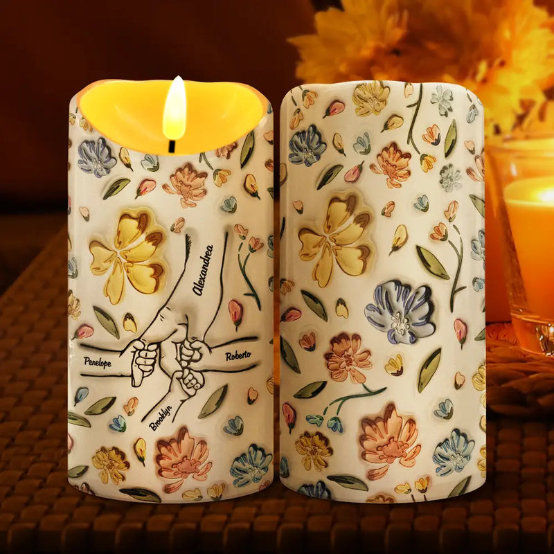 Gift For Grandma, Gift For Mother - Hand In Hand, I Will Always Protect You Mom, Grandma - 3D Inflated Effect Printed Personalized Flameless LED Candle