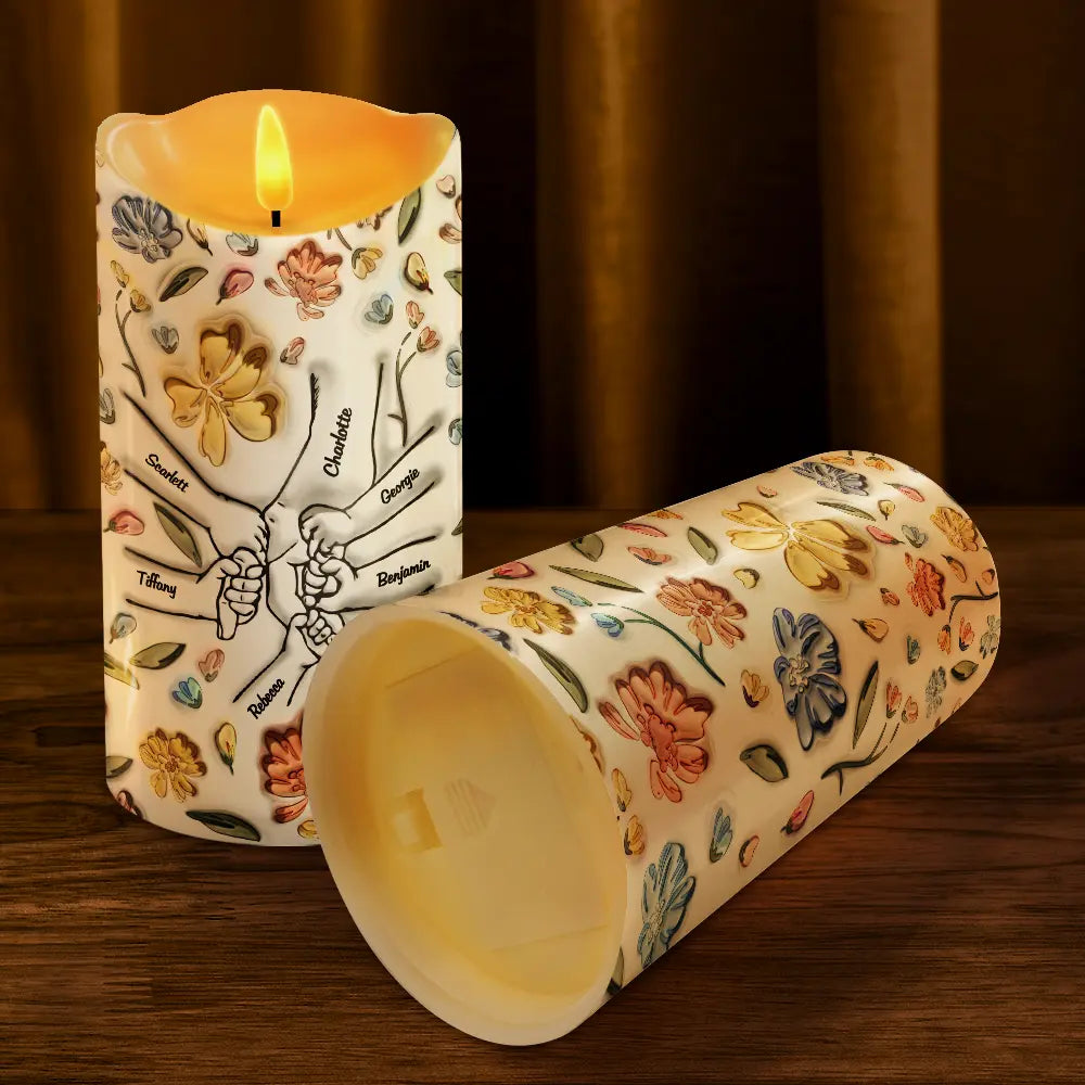 Gift For Grandma, Gift For Mother - Hand In Hand, I Will Always Protect You Mom, Grandma - 3D Inflated Effect Printed Personalized Flameless LED Candle