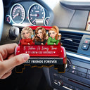 Gift For Bestie, Gift For Sisters, Love - A Journey Without An End 3D Effect Bestie Red Truck - Personalized Custom Shaped Car Visor Clip