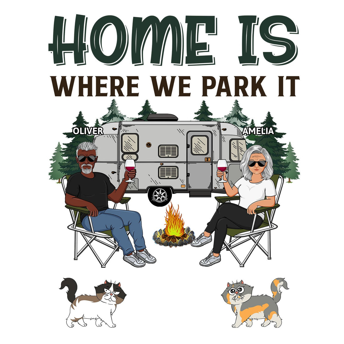 Home Is Where We Park It - Gift For Camping Lovers, Dog Lovers, Cat Lovers, Family - Personalized Camping Decal, Decor Decal