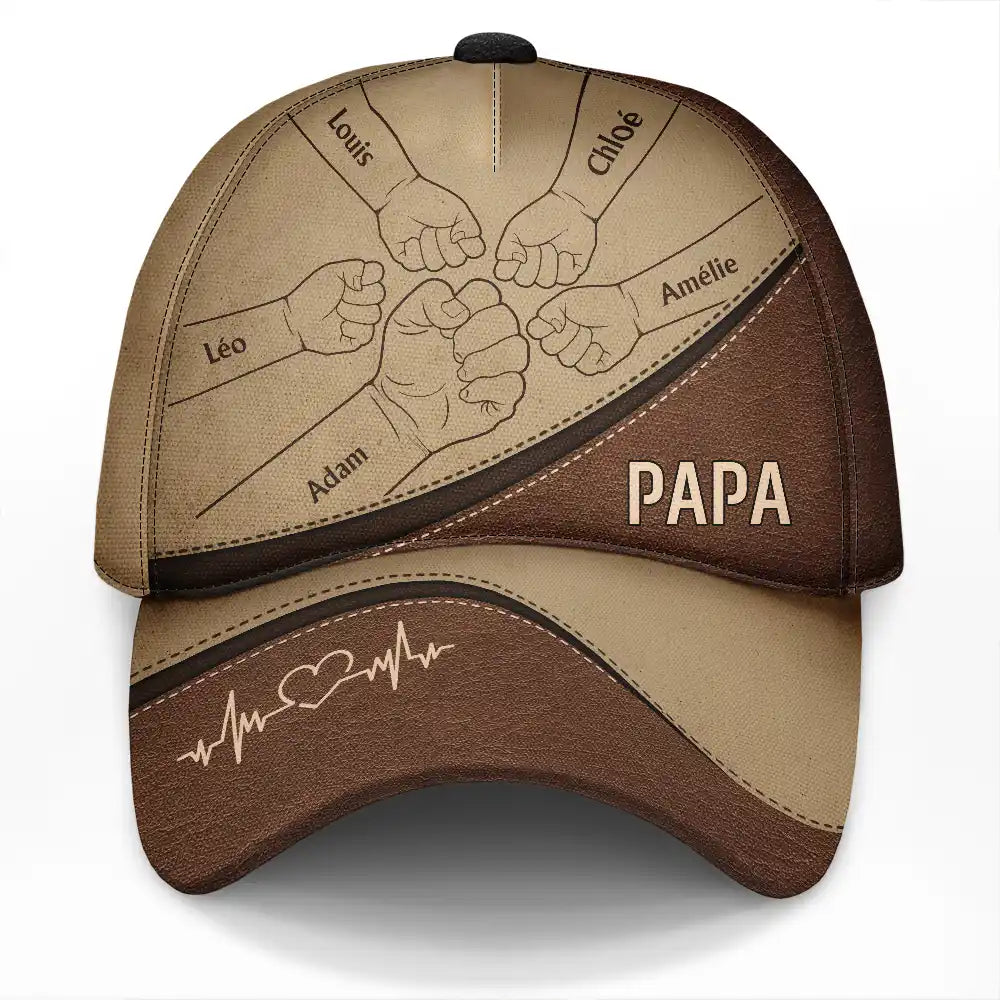 Gift For Husband,Parents,Gift For Yourself,Gift For Men,Gift For Grandpa,Gift For Father,Love,French,Gift For Grandparents,Non-Eng,Icon,Proud - Check Poing Contre Poing Grand-père Papa Avec Enfants - Casquette Classique Personnalisée
