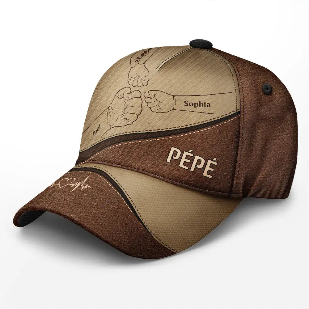 Gift For Husband,Parents,Gift For Yourself,Gift For Men,Gift For Grandpa,Gift For Father,Love,French,Gift For Grandparents,Non-Eng,Icon,Proud - Check Poing Contre Poing Grand-père Papa Avec Enfants - Casquette Classique Personnalisée