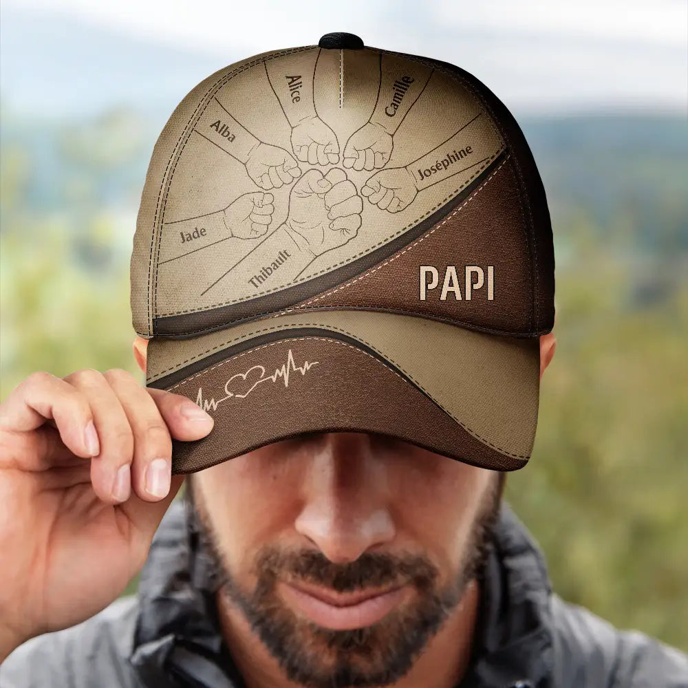 Gift For Husband,Parents,Gift For Yourself,Gift For Men,Gift For Grandpa,Gift For Father,Love,French,Gift For Grandparents,Non-Eng,Icon,Proud - Check Poing Contre Poing Grand-père Papa Avec Enfants - Casquette Classique Personnalisée