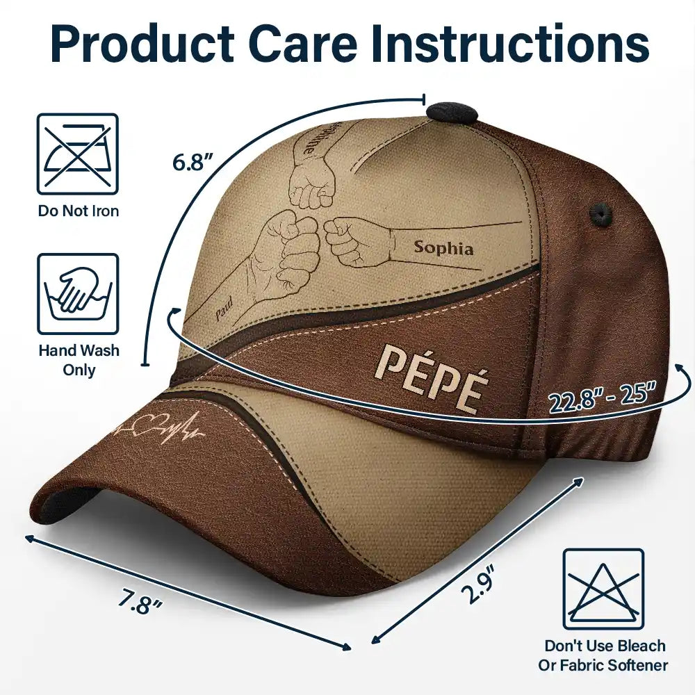Gift For Husband,Parents,Gift For Yourself,Gift For Men,Gift For Grandpa,Gift For Father,Love,French,Gift For Grandparents,Non-Eng,Icon,Proud - Check Poing Contre Poing Grand-père Papa Avec Enfants - Casquette Classique Personnalisée