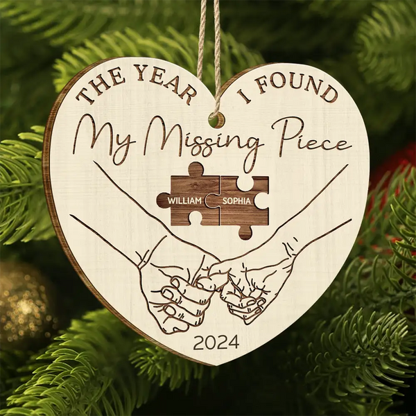 Gift For Couples - The Year I Found My Missing Piece Couples - Personalized Custom Shaped Wooden Ornament