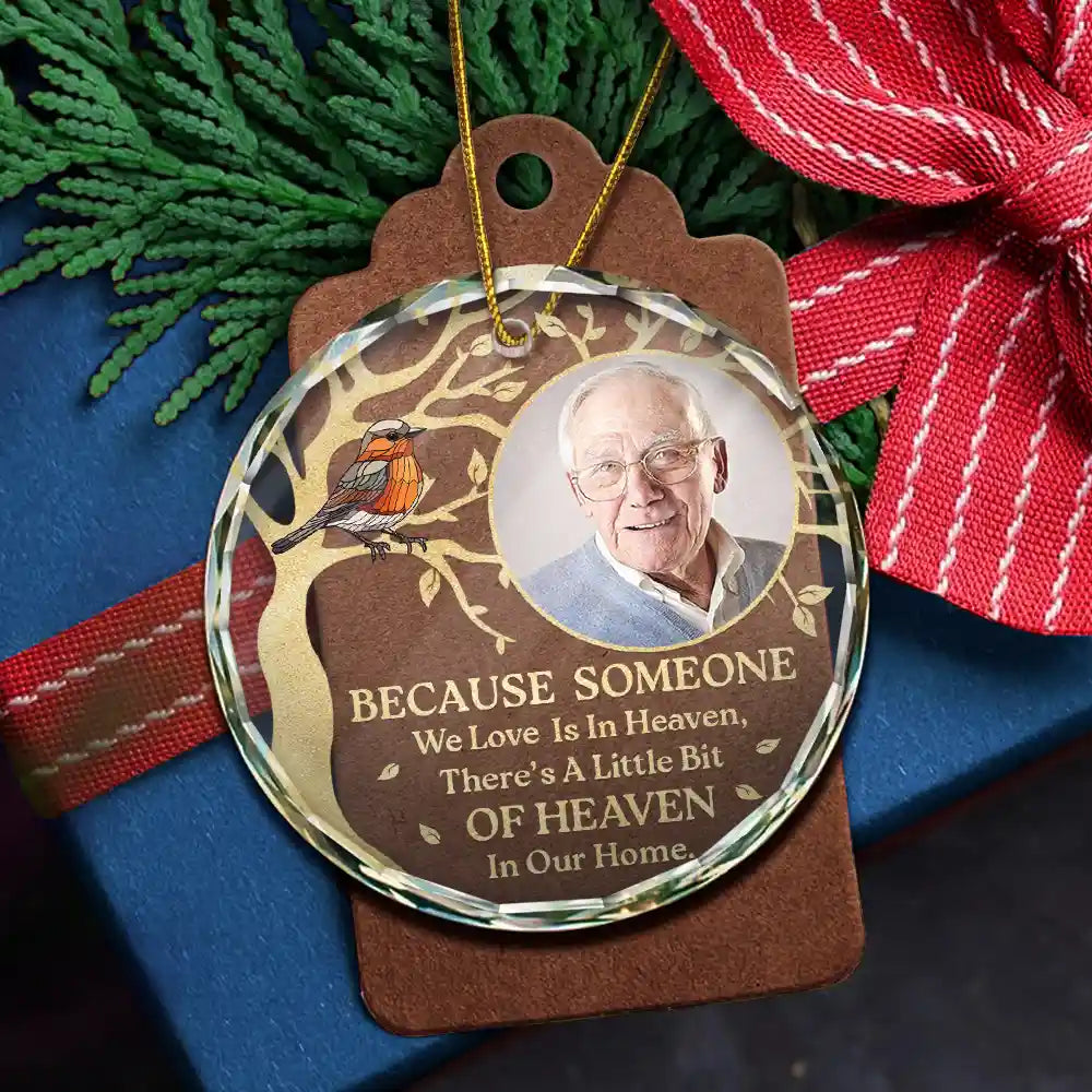 Family, Parents, Gift For Grandparents, Gift For Sibling - Custom Photo Although You Cannot See Me Memorial - Personalized Circle Glass Ornament