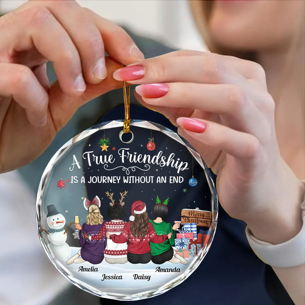Gift For Bestie,Happy,Gifts For Colleagues,Christmas - A Journey Without An End Christmas Bestie - Personalized Circle Glass Ornament