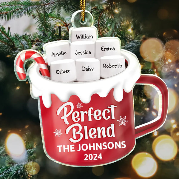 Christmas,Family,Parents,Gift For Grandparents,Happy,Gift For Sibling,Gift For Sisters,Gift For Brothers - Perfect Blend Hot Cocoa Christmas Family - Personalized Custom Shaped Acrylic Ornament