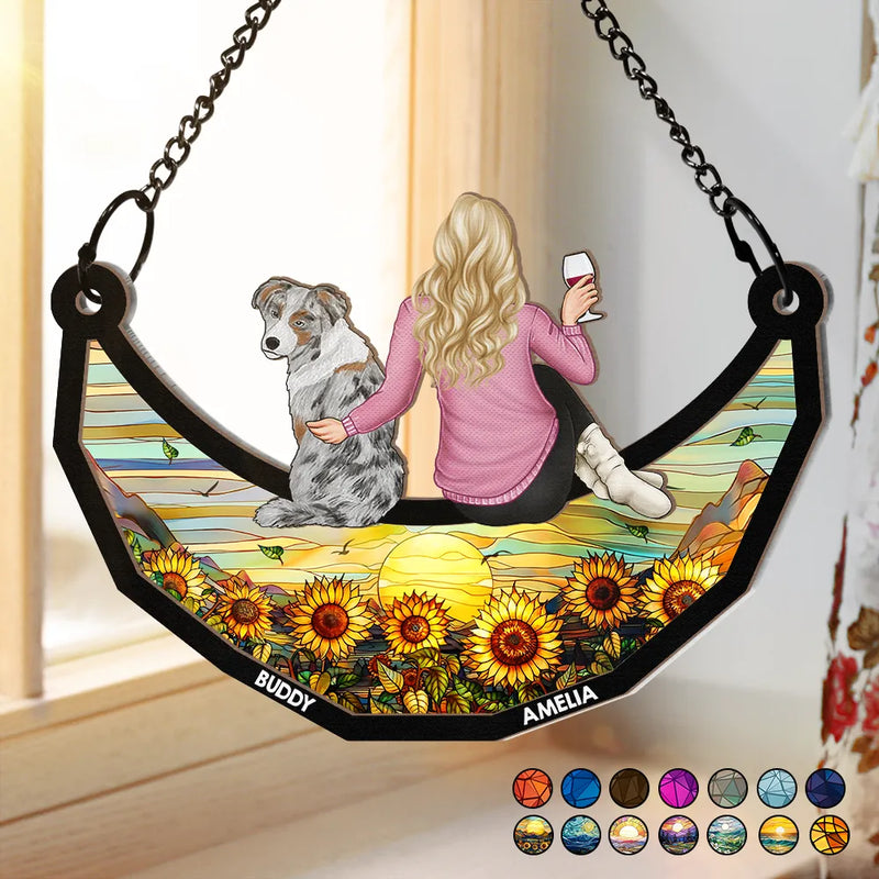 Pet Lovers, Dog Lovers, Cat Lovers, Dog Dad, Dog Mom, Cat Dad - Dog Mom Cat Mom Dog Dad Cat Dad - Personalized Window Hanging Suncatcher Ornament