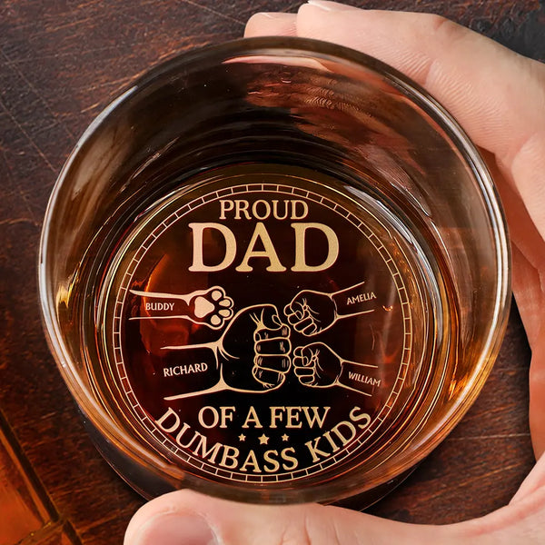 Gift For Father,Dad - Children,Gift For Husband,Funny - Proud Dad Of A Few Pet And Children Hand Punch - Personalized Engraved Whiskey Glass