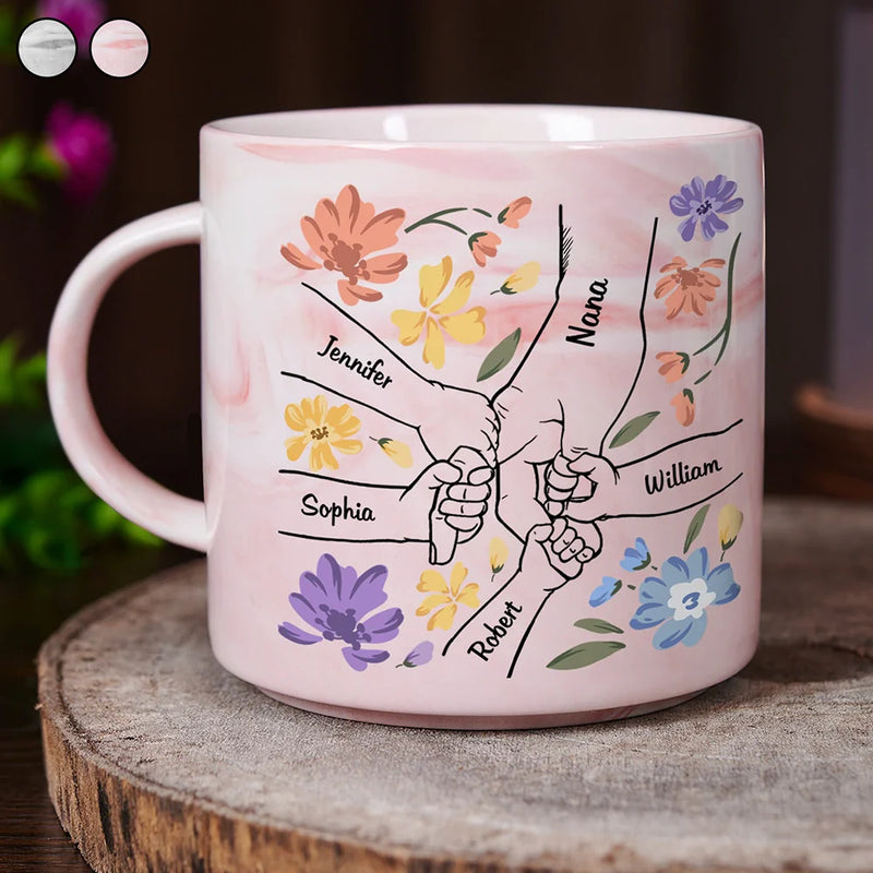Gift For Grandma, Gift For Mother - Hand In Hand Will Always Protect You Mom Nana - Personalized Marble Mug