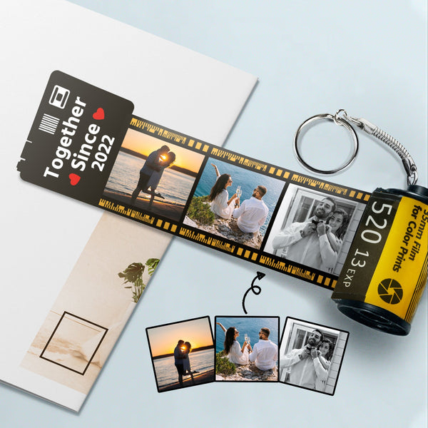 Custom Photo Together Since - Loving, Anniversary Gift For Couples, Husband, Wife - Personalized Film Roll Keychain