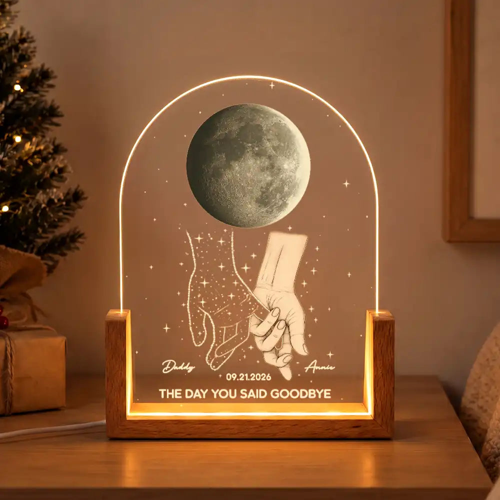 Christmas, Gift For Yourself, Gifts For Her, Gifts For Him, Memorial, Memorial Loved One, Moon Phase, Sentimental - Sympathy Gift For Loss Of Loved One - Personalized Moon Phase Holding Hands Night Light